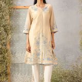 Aks Cream Embroidered Modal Chanderi Tunic for Women
