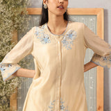 Aks Cream Embroidered Modal Chanderi Tunic for Women