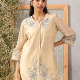 Aks Cream Embroidered Modal Chanderi Tunic for Women