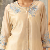 Aks Cream Embroidered Modal Chanderi Tunic for Women
