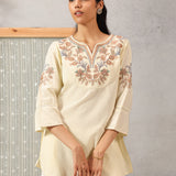 Yellow Cotton Kurti with Floral Embroidery