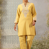 Yellow A-line Embroidered Georgette Kurta Set for Women