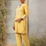 Yellow A-line Embroidered Georgette Kurta Set for Women