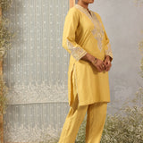 Yellow A-line Embroidered Georgette Kurta Set for Women