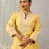 Yellow A-line Embroidered Georgette Kurta Set for Women