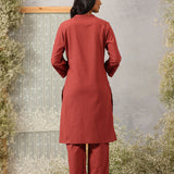 Rehmat Rust Monochrome Cotton Blend Mandarin Collar Straight Mid Co-ord Set