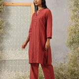Rehmat Rust Monochrome Cotton Blend Mandarin Collar Straight Mid Co-ord Set