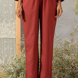 Rehmat Rust Monochrome Cotton Blend Mandarin Collar Straight Mid Co-ord Set