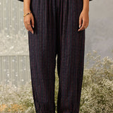 Nazneen Navy Blue Abstract Printed Asymmetrical Hem Straight Mid Co-ord Set