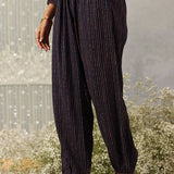 Nazneen Navy Blue Abstract Printed Asymmetrical Hem Straight Mid Co-ord Set