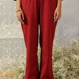 Parizad Maroon Embroidered Cotton Blend Mandarin Collar Straight Mid Co-ord Set