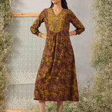 Junoon Chartreuse Printed Rayon Dress for Women