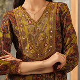 Junoon Chartreuse Printed Rayon Dress for Women