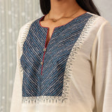 Khumar Pearl Ivory Embroidered Viscose SIlk Slub Long Kurti for Women