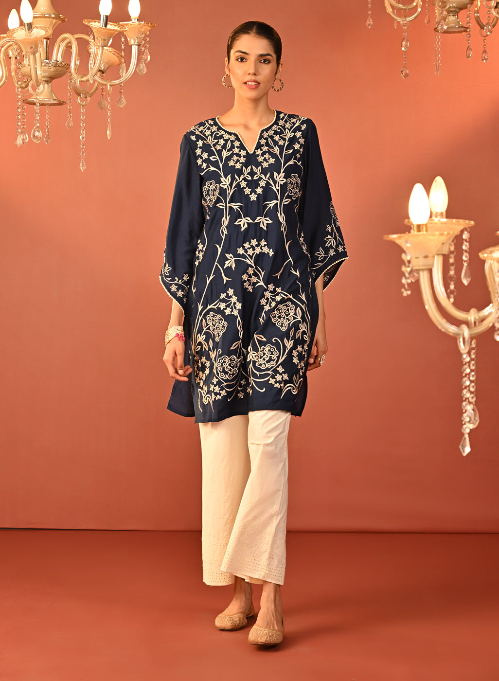 Waliya Navy Blue Embroidered Party-wear Kurti for Women
