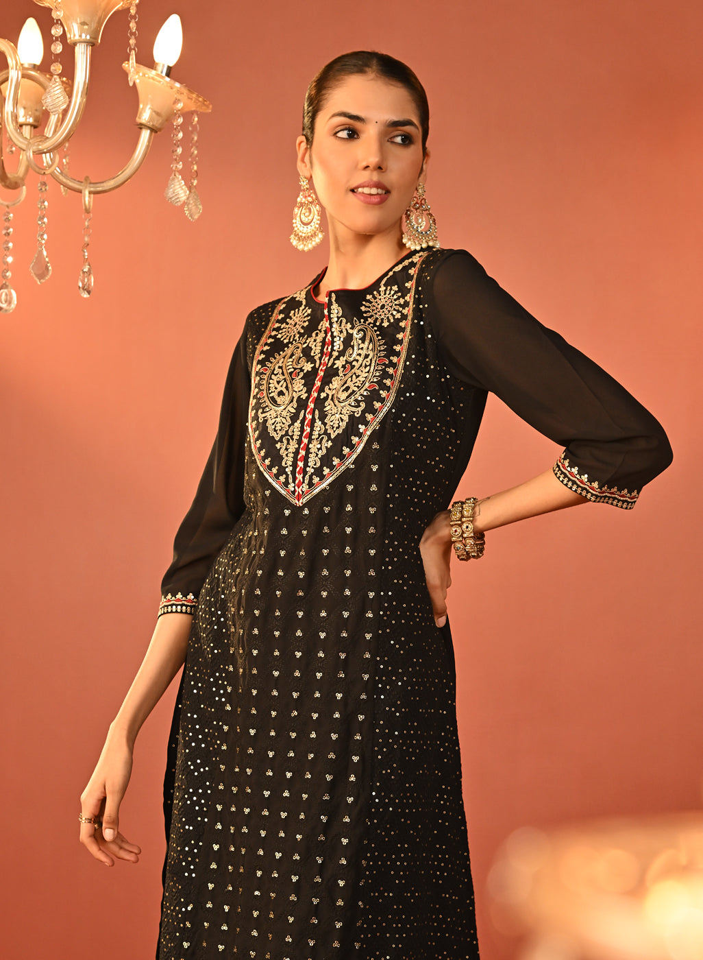 Jasleen Black Georgette Jacquard Embroidered Suit Set with Dupatta Lakshita Jasleen Black Georgette Jacquard Embroidered Suit Set with Dupatta Lakshita
