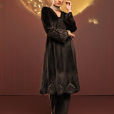 Woman in Sadia Brown Embroidered Velvet Co-ord Set