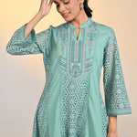 Close view of Fariha Carnation Green Embroidered Raschel Net Dress