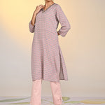 Left side view of Nadia Light Grey Printed V-Neck Kurta