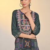 Sultana Green Mirror Work Kurta for Women