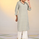 Nadia Light Green Printed V-Neck Kurta For Women