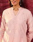 Inaya Salmon Pink Embroidered Cotton Linen Slub Kurta for Women