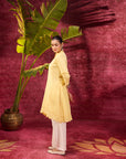 Inaya Lemon Yellow Embroidered Cotton Linen Slub Kurta for Women
