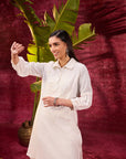 Kyla Basil Ivory Embroidered Cotton Linen Tunic for Women