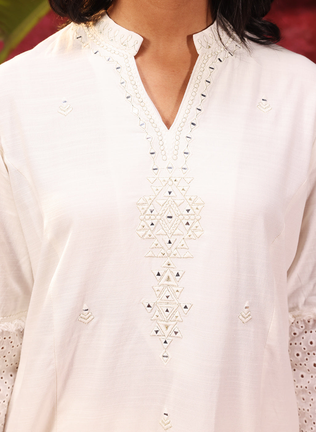 Inaya Ivory Embroidered Cotton Linen Slub Kurta for Women