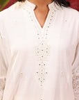 Inaya Ivory Embroidered Cotton Linen Slub Kurta for Women