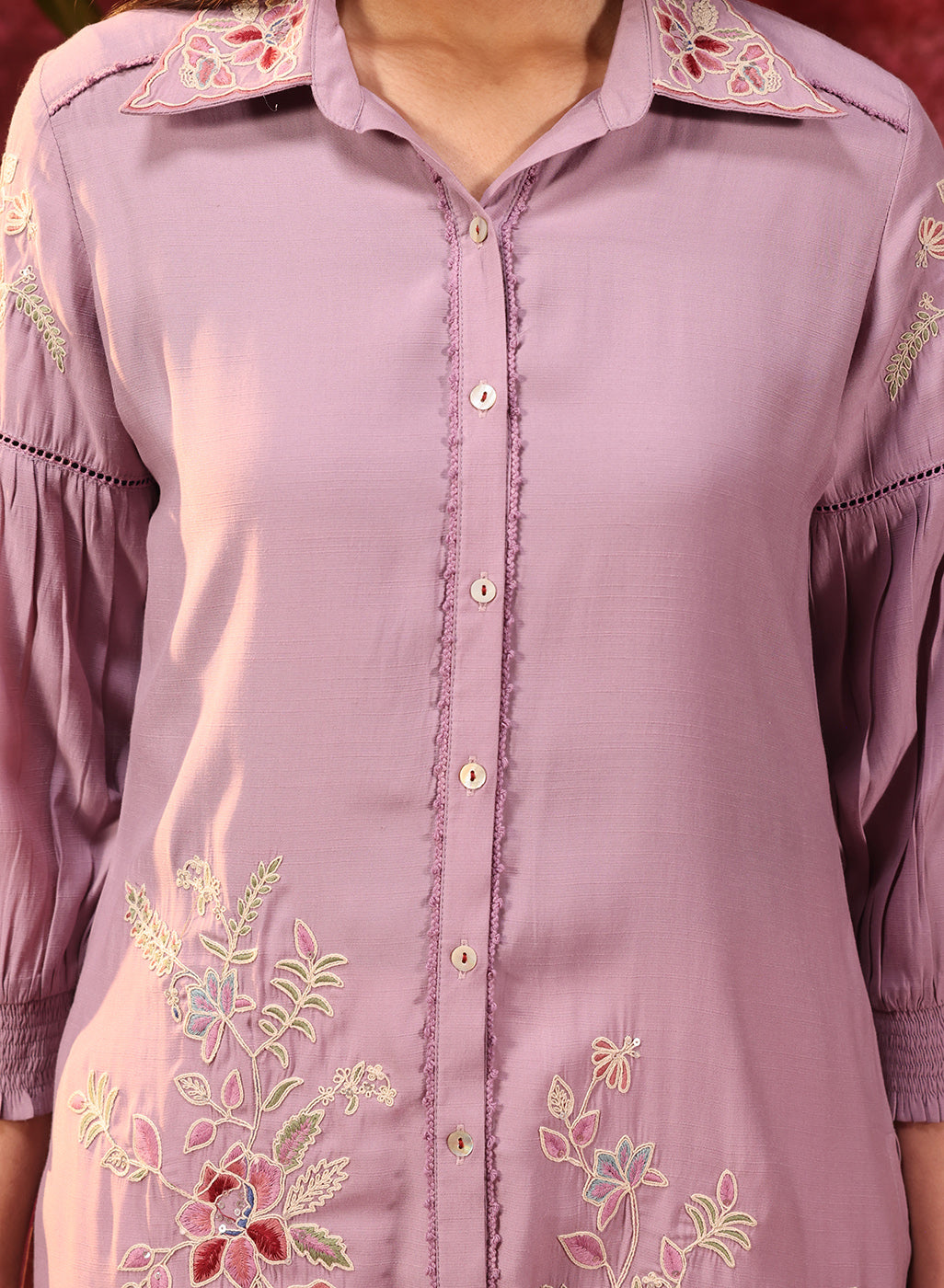 Suhani Lavender Embroidered Viscose Satin Tunic for Women