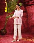 Hania Light Pink Embroidered Cotton Silk Shirt for Women