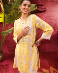 Rewa Bright Yellow Printed Viscose Rayon Kurti for Women