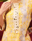 Rewa Bright Yellow Printed Viscose Rayon Kurti for Women