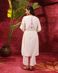 Rose Bud Ivory Embroidered Cotton Jacquard Designer Kurta for Women