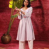 Rose Bud Lavender Embroidered Cotton Jacquard Designer Kurta for Women