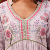 Rose Bud Lavender Embroidered Cotton Jacquard Designer Kurta for Women