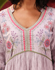 Rose Bud Lavender Embroidered Cotton Jacquard Designer Kurta for Women