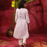 Rose Bud Lavender Embroidered Cotton Jacquard Designer Kurta for Women