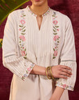 Utsav Ivory Embroidered Viscose Linen Kurta for Women