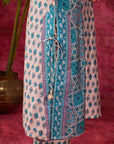 Apsara Teal Printed Cotton Silk Designer Kurta Set