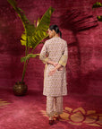 Back View of Apsara Moss Green Printed Cotton Silk Designer Kurta Set