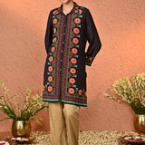 Fiora Beige Embroidered Straight Fit Pants for Women