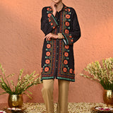 Fiora Beige Embroidered Straight Fit Pants for Women