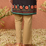 Fiora Beige Embroidered Straight Fit Pants for Women