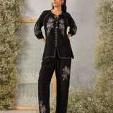Preet Classic Black Embroidered Rayon Short Co-ord for Women