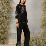 Preet Classic Black Embroidered Rayon Short Co-ord for Women