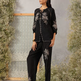 Preet Classic Black Embroidered Rayon Short Co-ord for Women
