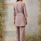 Lavender A-line Embroidered Georgette Kurta Set for Women