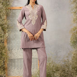 Lavender A-line Embroidered Georgette Kurta Set for Women